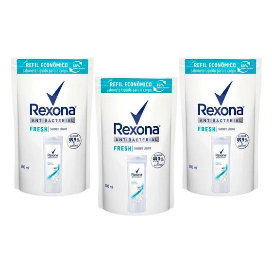 Imagem de Kit 3 Refil Sabonete Líquido Rexona Antibacterial Fresh 200ml cada