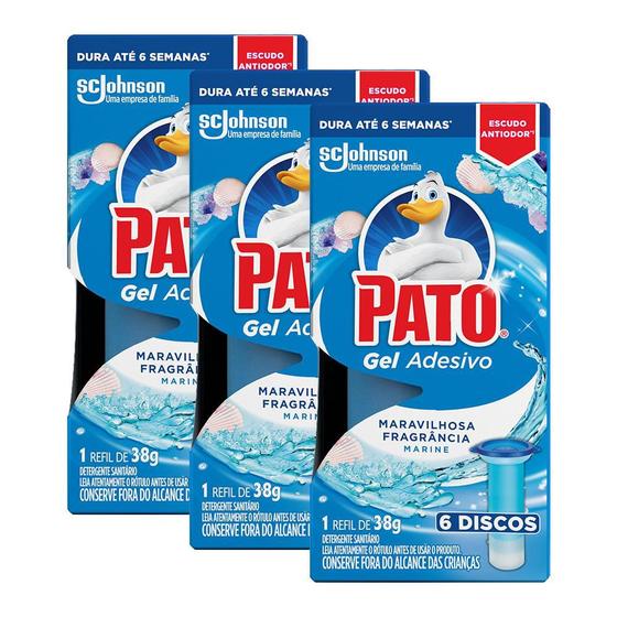 Imagem de Kit 3 Refis Detergente Sanitário Pato Gel Adesivo Marine 6 Discos cada