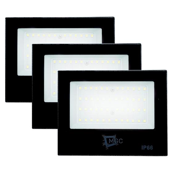 Imagem de Kit 3 Refletor Holofote 150w Smd Luz Branco Frio 6500k Ip66 Refletor Quintal Holofote Decoração Iluminação Forte Galpão Bivolt