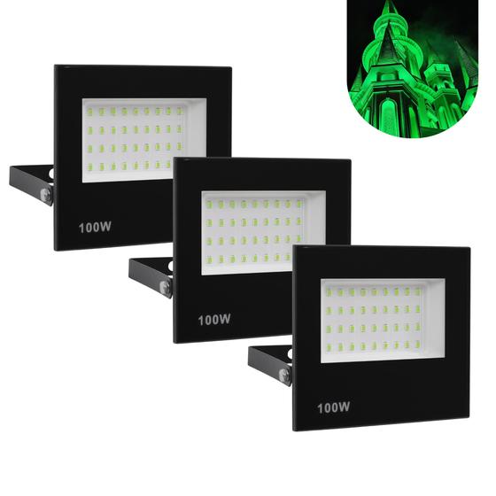 Imagem de Kit 3 Refletor Led 100w Holofote Bivolt Prova Dágua Verde