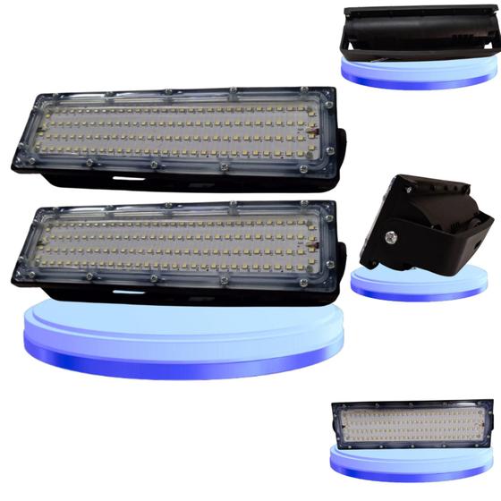 Imagem de Kit 3 Refletor Led Projeto Holofote 100w  Osram IP66 9000lm Preto Bivolt 110v-220v Branco-Frio 6500k