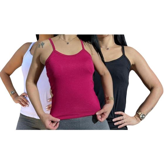 Imagem de kit 3 regata feminina  blusinha de alcinha feminina viscolaycra lisa 