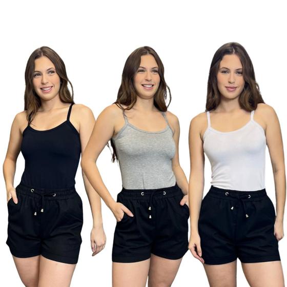 Imagem de Kit 3 Regatas Feminina Blusa Alcinha Basica de Viscose Verão