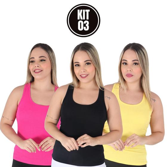 Imagem de Kit 3 Regatas Femininas Nadador Básica Musculação Academia Revenda