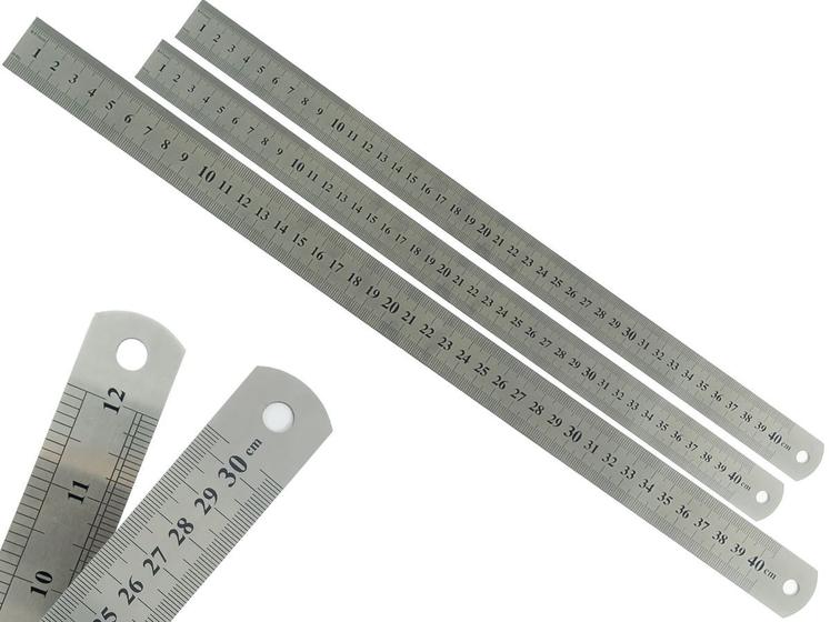 Imagem de Kit 3 Régua Metal Inoxidável Marcação De Baixo Relevo Uso Escolar Escritório Engenheiro Profissional 40 cm