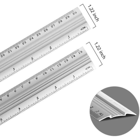 Imagem de Kit 3 réguas metal 30 cm papelaria resistente escola escritório prático