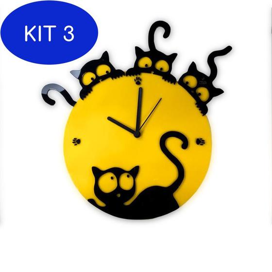 Imagem de Kit 3 Relógio Gato Parede Cozinha Petshop Animais