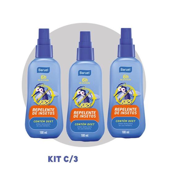 Imagem de Kit 3 Repelentes Spray Infantil Kids Mosquitos Baruel 100ml