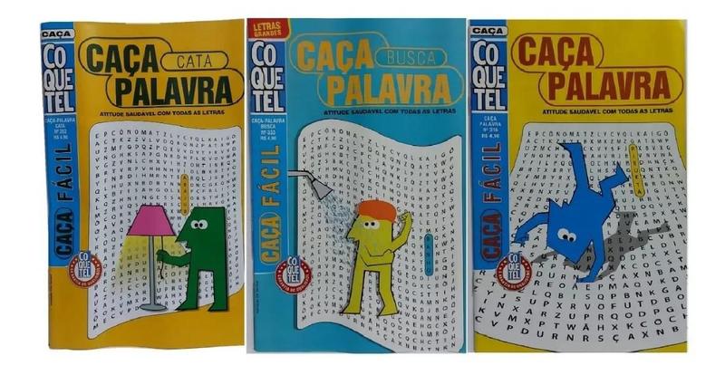 Imagem de Kit 3 Revistas Coquetel Caça Palavras Busca Palavras Cata Palavras Total 129 Páginas