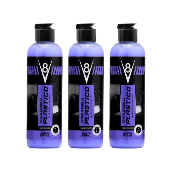 Imagem de Kit 3 Revitalizador de Plástico Automotivo V8 Sanol 240ml