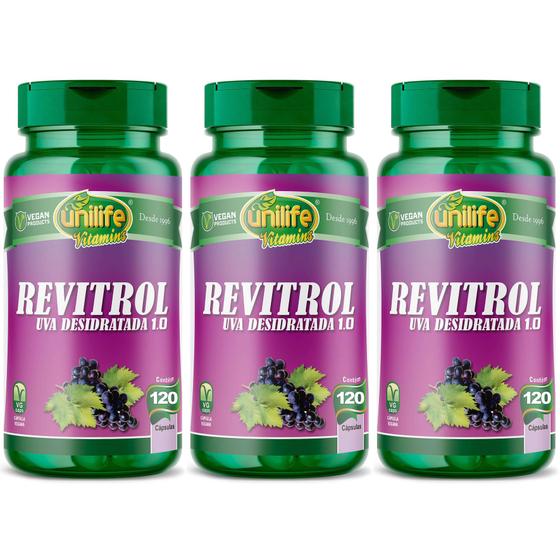 Imagem de Kit 3 Revitrol 120 Cápsulas 500mg Resveratrol Unilife