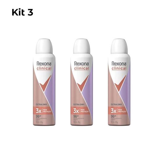 Imagem de Kit 3 Rexona Clinical Desodorante Aerosol Extra Dry 150ml