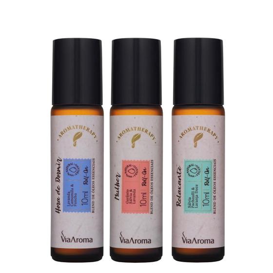 Imagem de Kit 3 Roll-on Blend Óleos Essenciais Relaxante, Mulher e Hora de Dormir Via Aroma 10ml