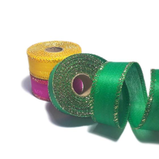 Imagem de Kit 3 Rolos Fita Tnt 3cm Com Fio Metalizado 10m Cada