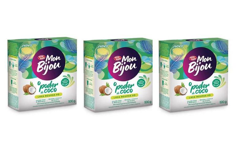 Imagem de Kit 3 Sabão em Pó Lava Roupa Mon Bijou Com Óleo Coco 500g