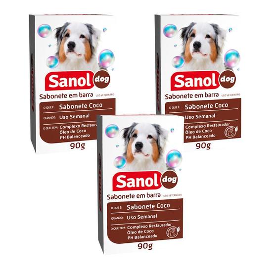 Imagem de Kit 3 Sabonete em Barra Coco Sanol Dog para Cães e Gatos 90g