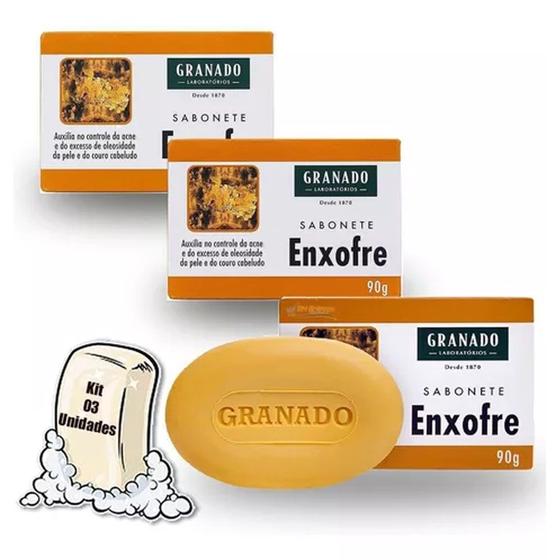 Imagem de kit 3 Sabonete Enxofre Granado 90g Esfoliante Acne Espinha Cravos Diminui Oleosidade
