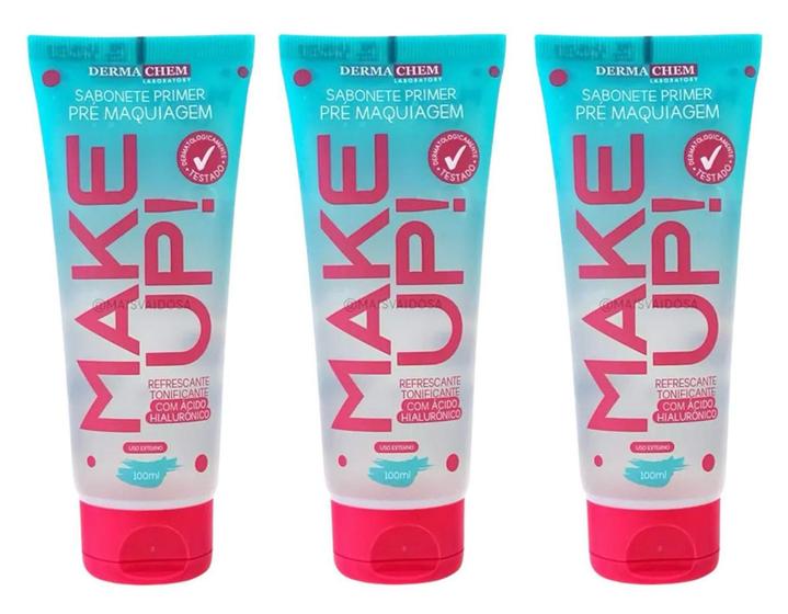 Imagem de Kit 3 Sabonete Líquido Facial 100ml DermaChem Make Up Primer