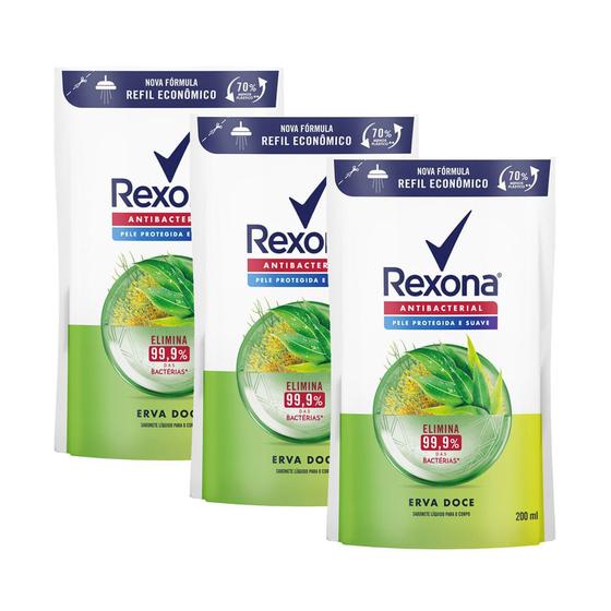 Imagem de Kit 3 Sabonete Líquido Rexona Antibacterial Erva-Doce Refil 200ml