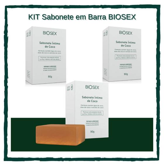 Imagem de Kit 3 Sabonetes em Barras c/ Óleo de Coco Íntimo Biosex 90gr