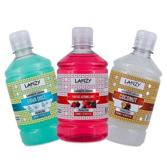 Imagem de Kit 3 sabonetes Líquidos Coconut Erva Doce Frutas Vermelhas Lanzy 500ml