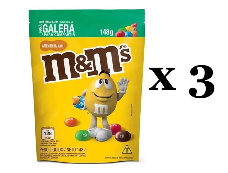 Imagem de Kit 3 Sachês Chocolate Ao Leite c/ Amendoim M&m's 148g -MARS