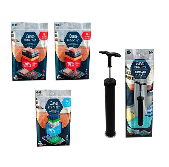 Kit 3 Saco Organizador Vácuo Mala Grande e Médio + Bomba Menor preço em Kit 3 Saco Organizador Vácuo Mala Grande e Médio + Bomba