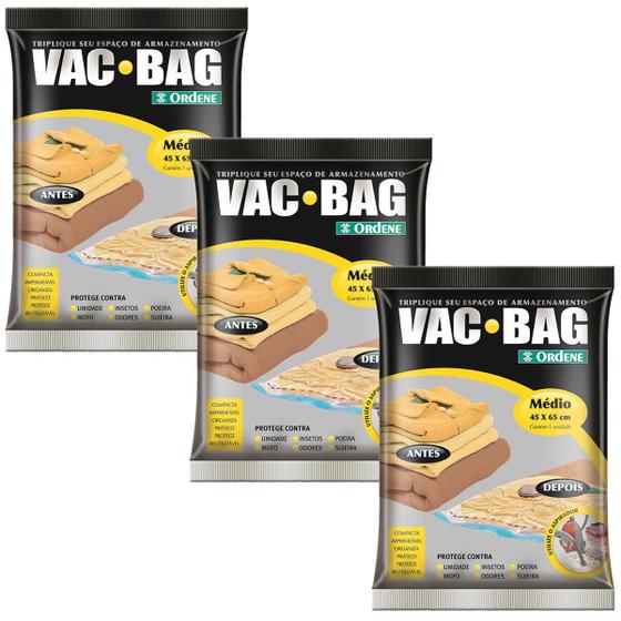 Imagem de Kit 3 Saco Vácuo Vac Bag Ordene Médio 45X65 Guardar Roupas