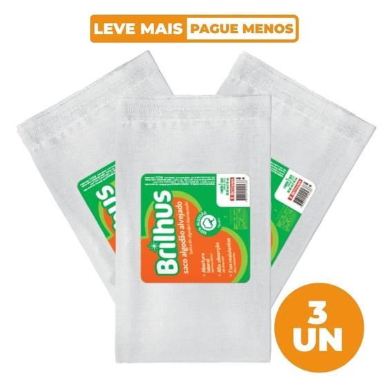 Imagem de Kit 3 Sacos Alvejados para Limpeza 100% Algodão Brilhus Bettanin