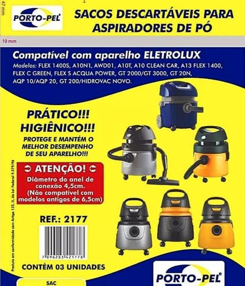 Imagem de Kit 3 Sacos Aspirador Pó Electrolux FLEX 1400S - Porto Pel