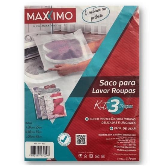 Imagem de Kit 3 Sacos para Lavar Roupas Intimas com Zíper PMG-MAXXIMO