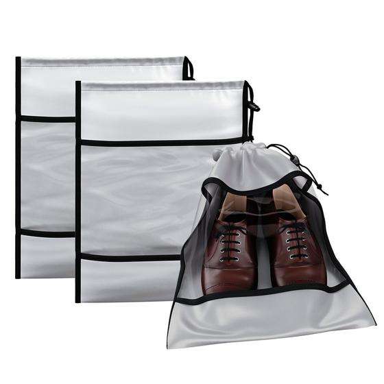 Imagem de Kit 3 Sacos Para Sapatos Com Visor Transparente E Fechamento Elástico