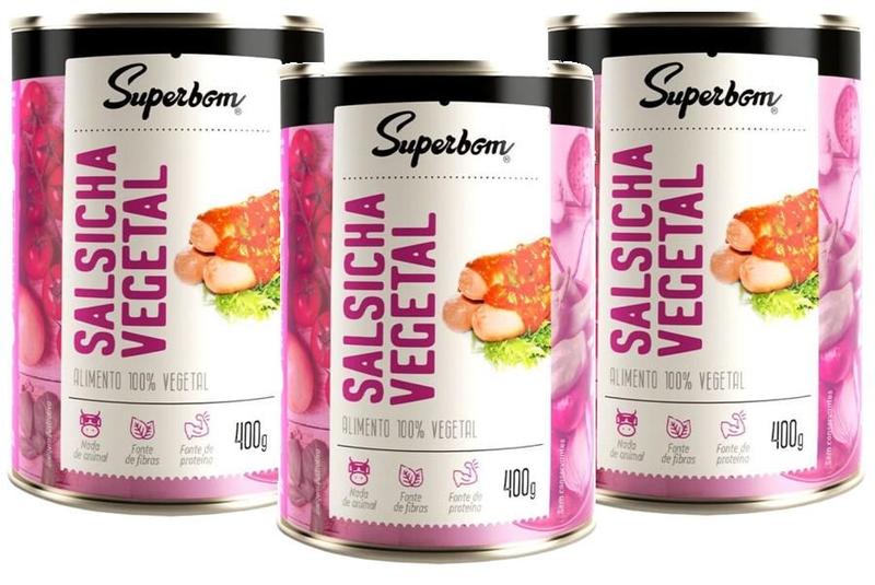 Imagem de kit 3 Salsicha Vegetal Superbom Lata 300g