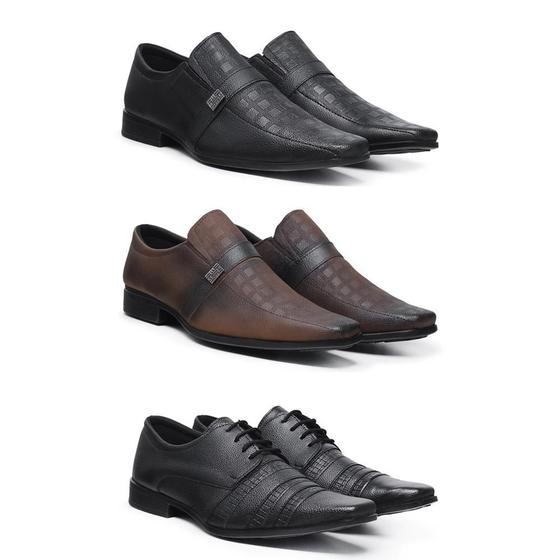 Imagem de Kit 3 Sapato Social Couro Masculino Macio Conforto Elegante