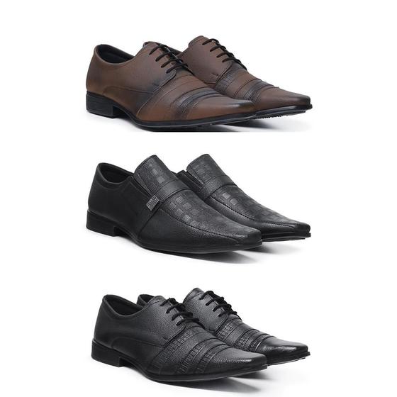 Kit 3 Sapato Social Couro Masculino Macio Conforto Moderno Menor preço em Kit 3 Sapato Social Couro Masculino Macio Conforto Moderno