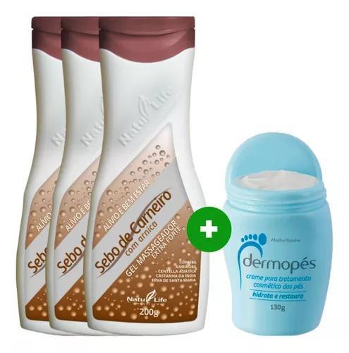 Imagem de Kit 3 Sebo de Carneiro Gel Massageador Com Arnica Natu Life + Creme Hidratante para os pés