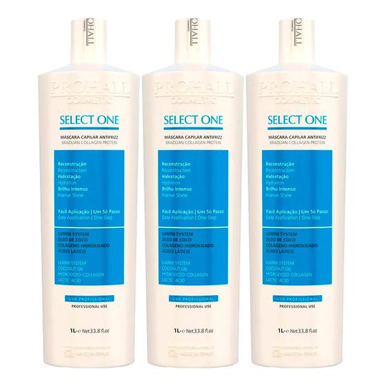 Imagem de Kit 3 Select One Prohall 1 Litro Cada Antifrizz Capilar