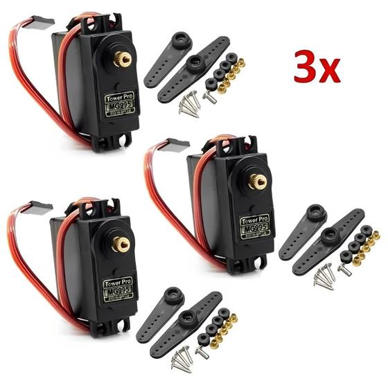 Imagem de Kit 3 Servo Motor Forte 13kg Engrenagem Arduino Robótica Modelismo Tower Pro Mg995