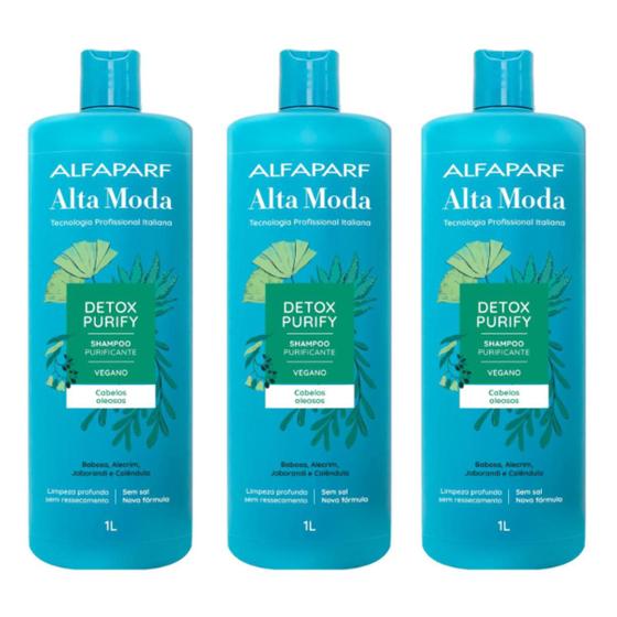 Imagem de Kit 3 shampoo 1L  Alfaparf Alta Moda Detox Purify - Limpeza poderosa e prolongada - Cabelos Oleosos