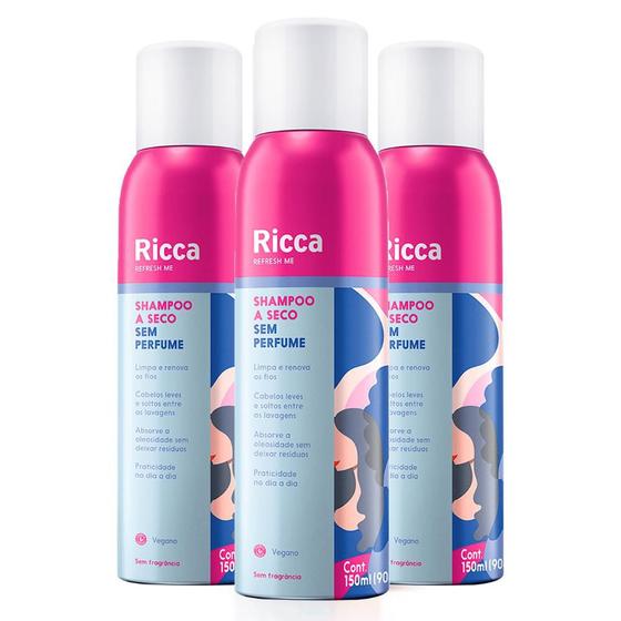 Imagem de Kit 3 Shampoo A Seco Sem Perfume Ricca