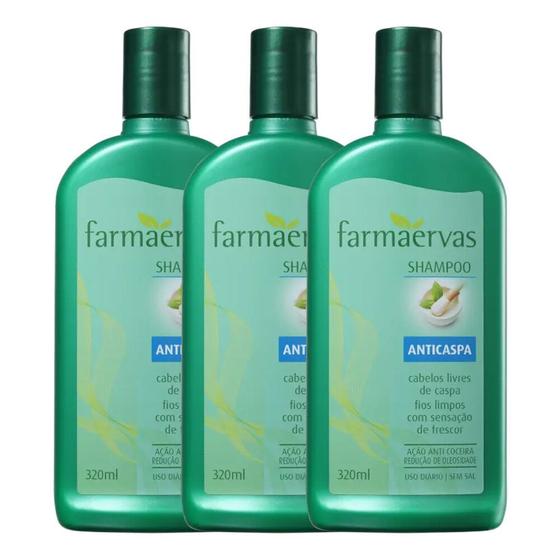 Imagem de Kit 3 Shampoo Anti Caspa 320ml Oleosidade Coceira Farmaervas