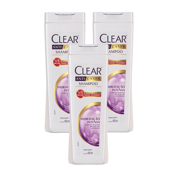 Imagem de Kit 3 Shampoo Anticaspa Clear Women Hidratação Intensa 400ml