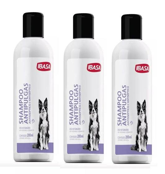 Imagem de Kit 3 Shampoo Antipulgas e Carrapatos para Cães Ibasa 200ml