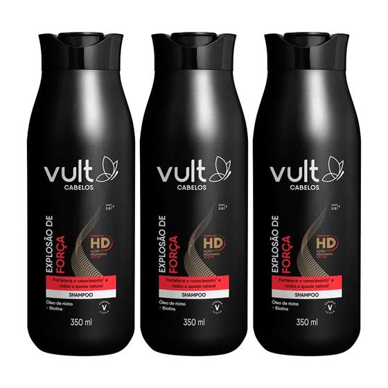 Imagem de Kit 3 Shampoo Antiqueda para Crescimento Cabelos Explosão de Força 350ml Vult