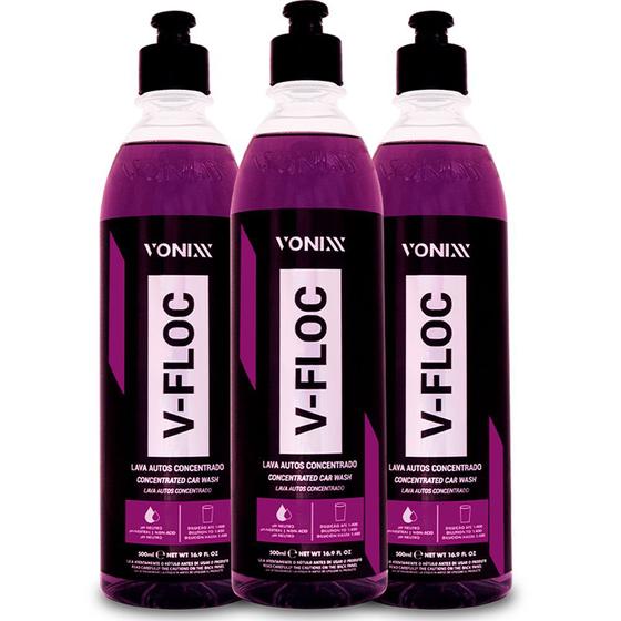 Imagem de Kit 3 Shampoo Automotivo V-floc 500ml Concentrado Vonixx