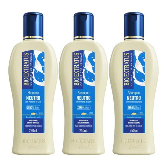 Imagem de Kit 3 Shampoo Brilho Natural Neutro 250 ml Bio Extratus