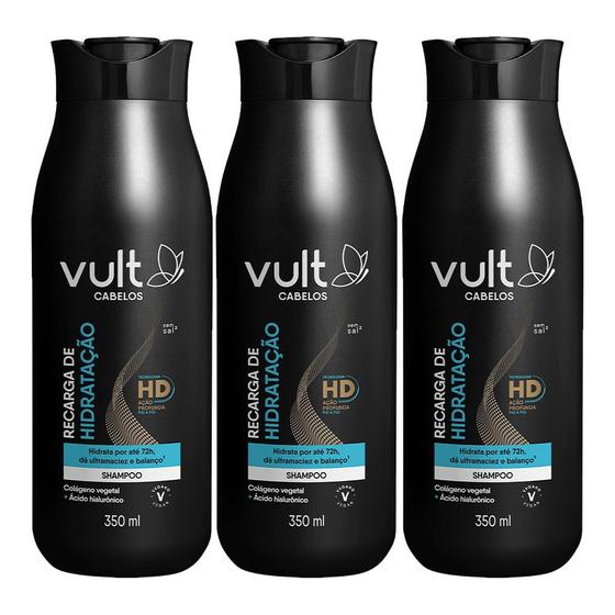 Imagem de Kit 3 Shampoo Hidratante Recarga de Hidratação Cabelos 350ml Vult