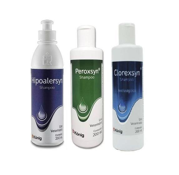 Imagem de Kit 3 Shampoo Hipoalersyn Peroxsyn Clorexsyn  200ml - Konig