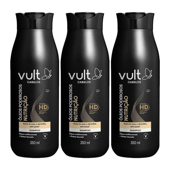 Imagem de Kit 3 Shampoo Nutrição Cabelos Óleos Poderosos 350ml Vult