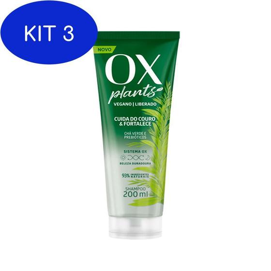 Kit 3 Shampoo Plants Ox Chá Verde E Prebióticos Vegano 200Ml Shampoo